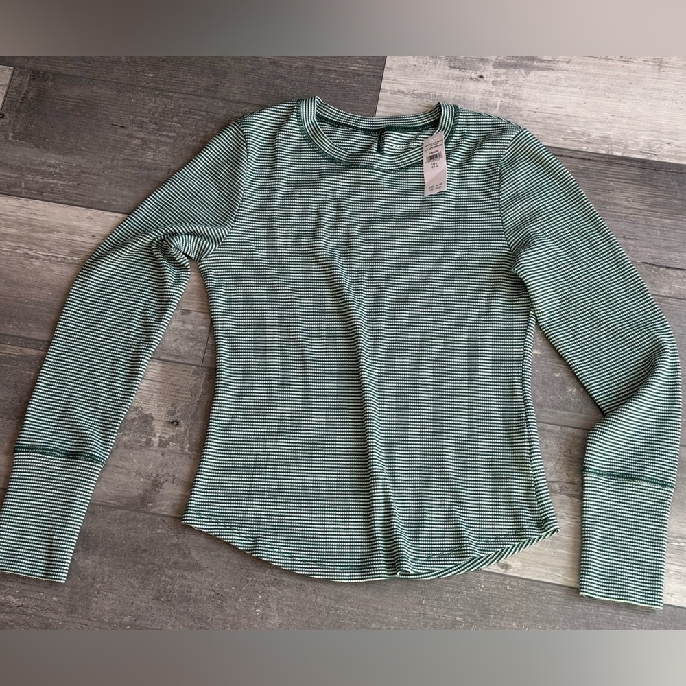 American Eagle Henley striped long sleeve top green size large NWT